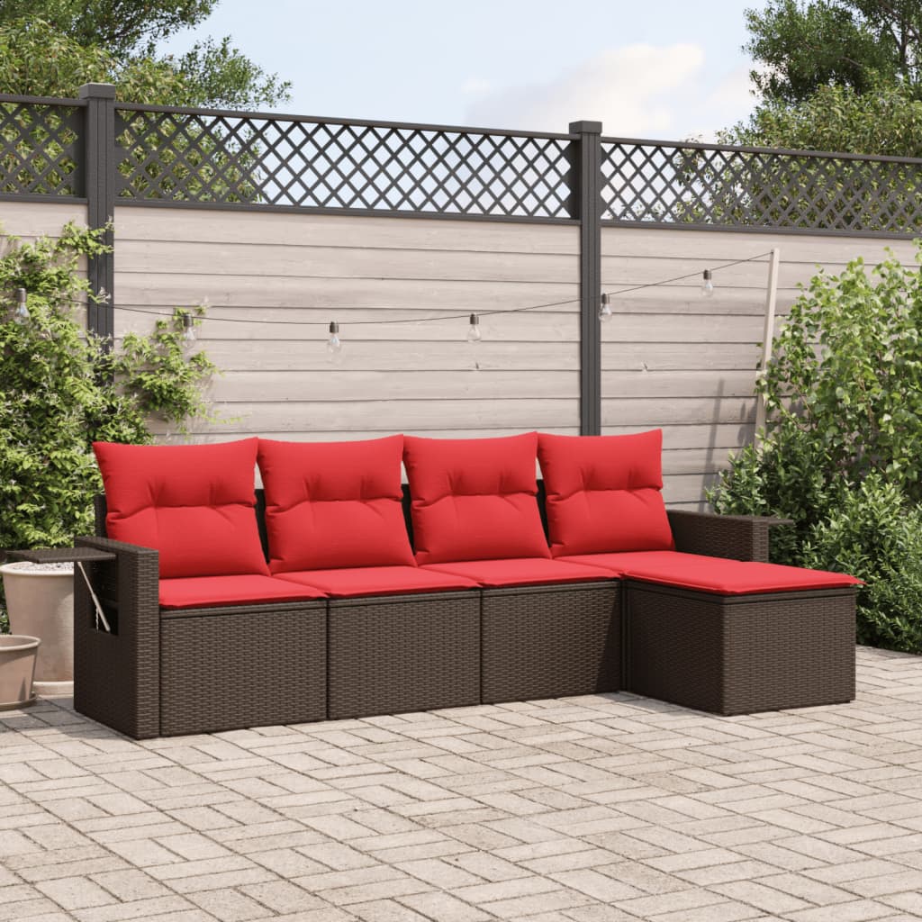 havesofasæt med 5 dele og hynder brun polyrattan