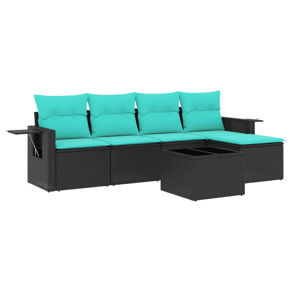 havesofasæt med 6 hynder sort polyrattan