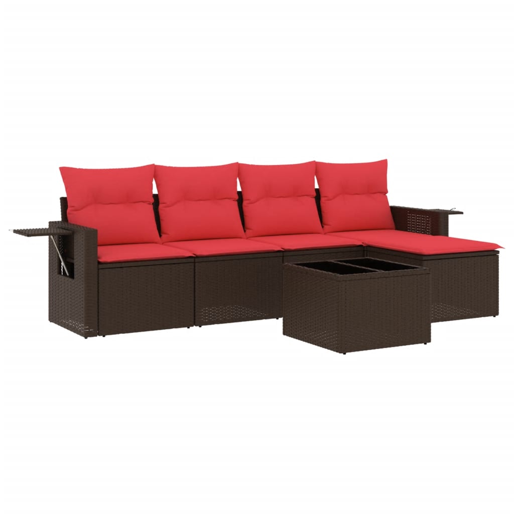havesofasæt med 6 hynder brun polyrattan