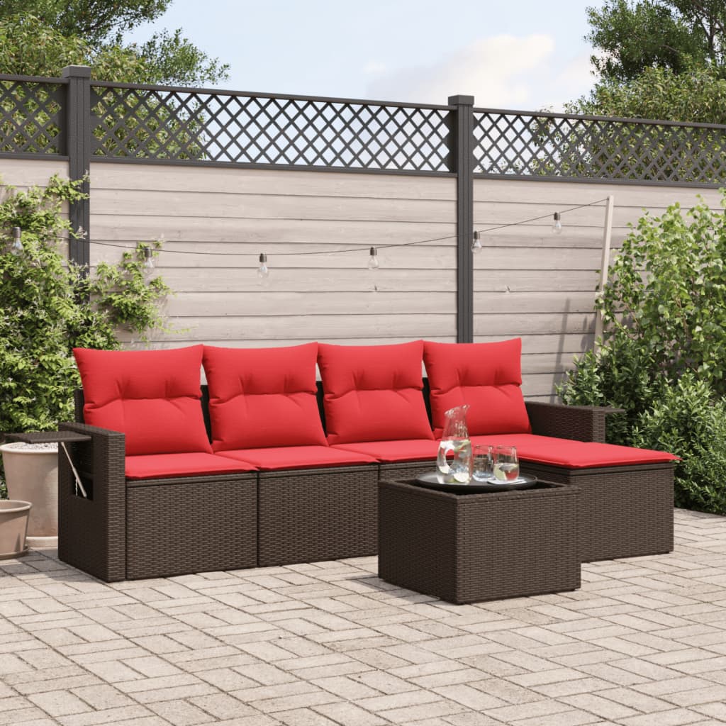 havesofasæt med 6 hynder brun polyrattan