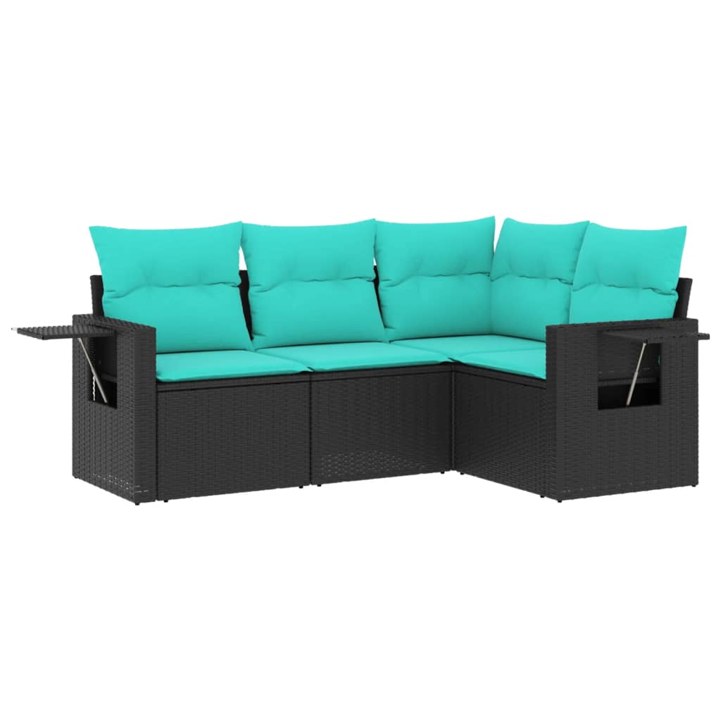 havesofasæt med 4 dele og hynder sort polyrattan