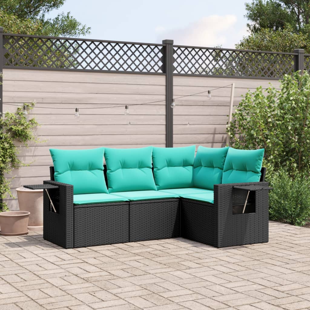 havesofasæt med 4 dele og hynder sort polyrattan