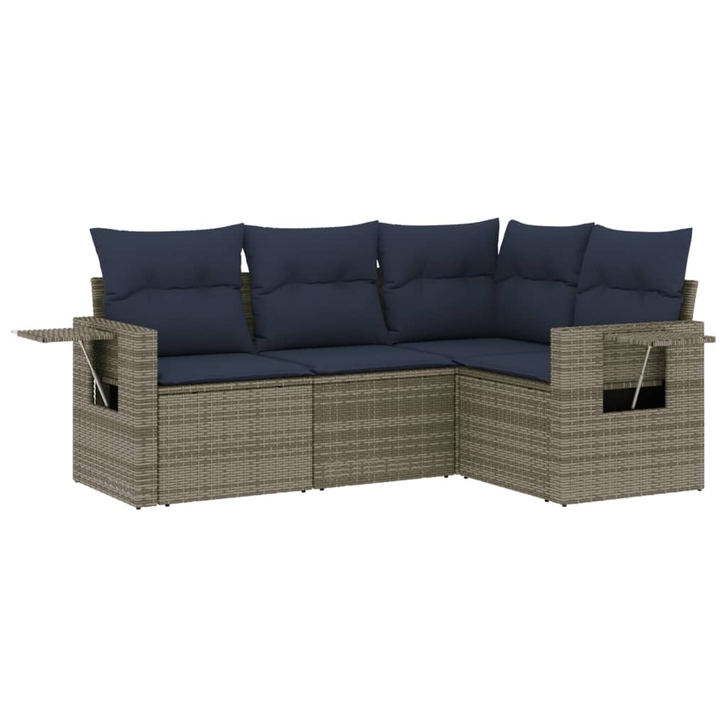 havesofasæt med 4 dele og hynder grå polyrattan