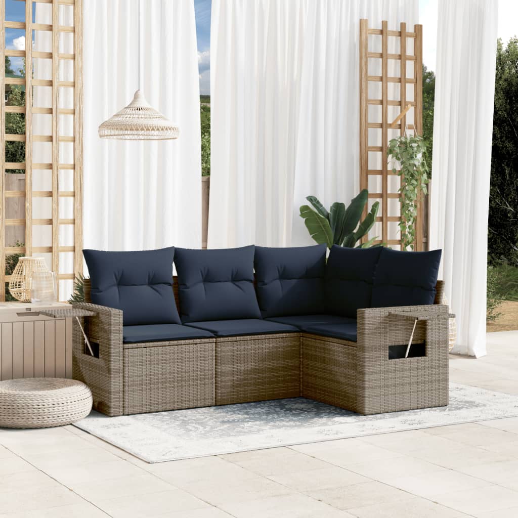 havesofasæt med 4 dele og hynder grå polyrattan