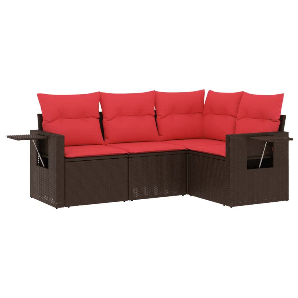 havesofasæt med 4 dele og hynder brun polyrattan