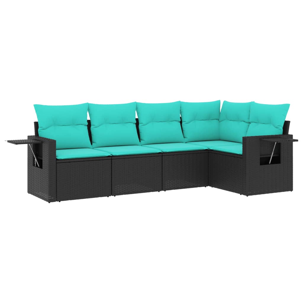 havesofasæt med 5 dele og hynder sort polyrattan