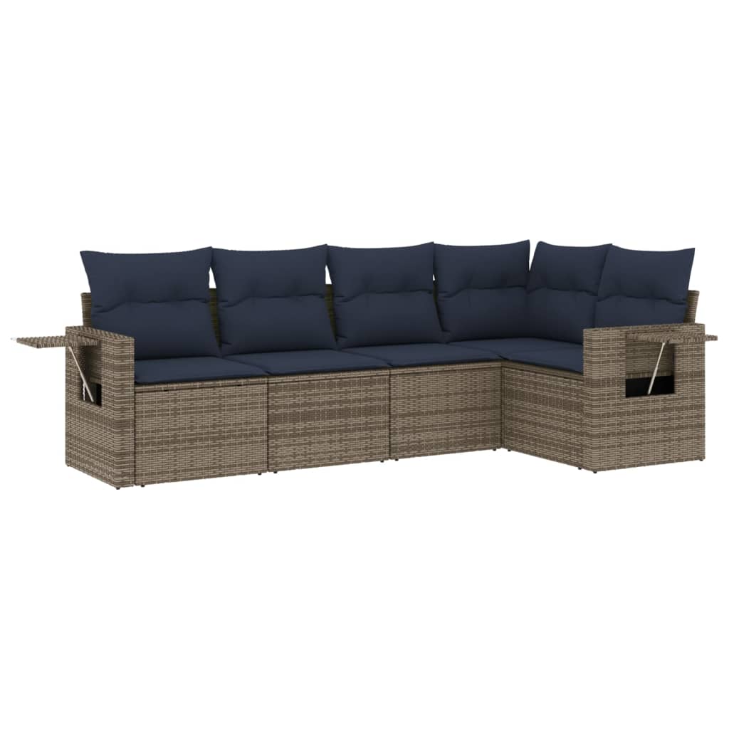 havesofasæt med 5 dele og hynder grå polyrattan