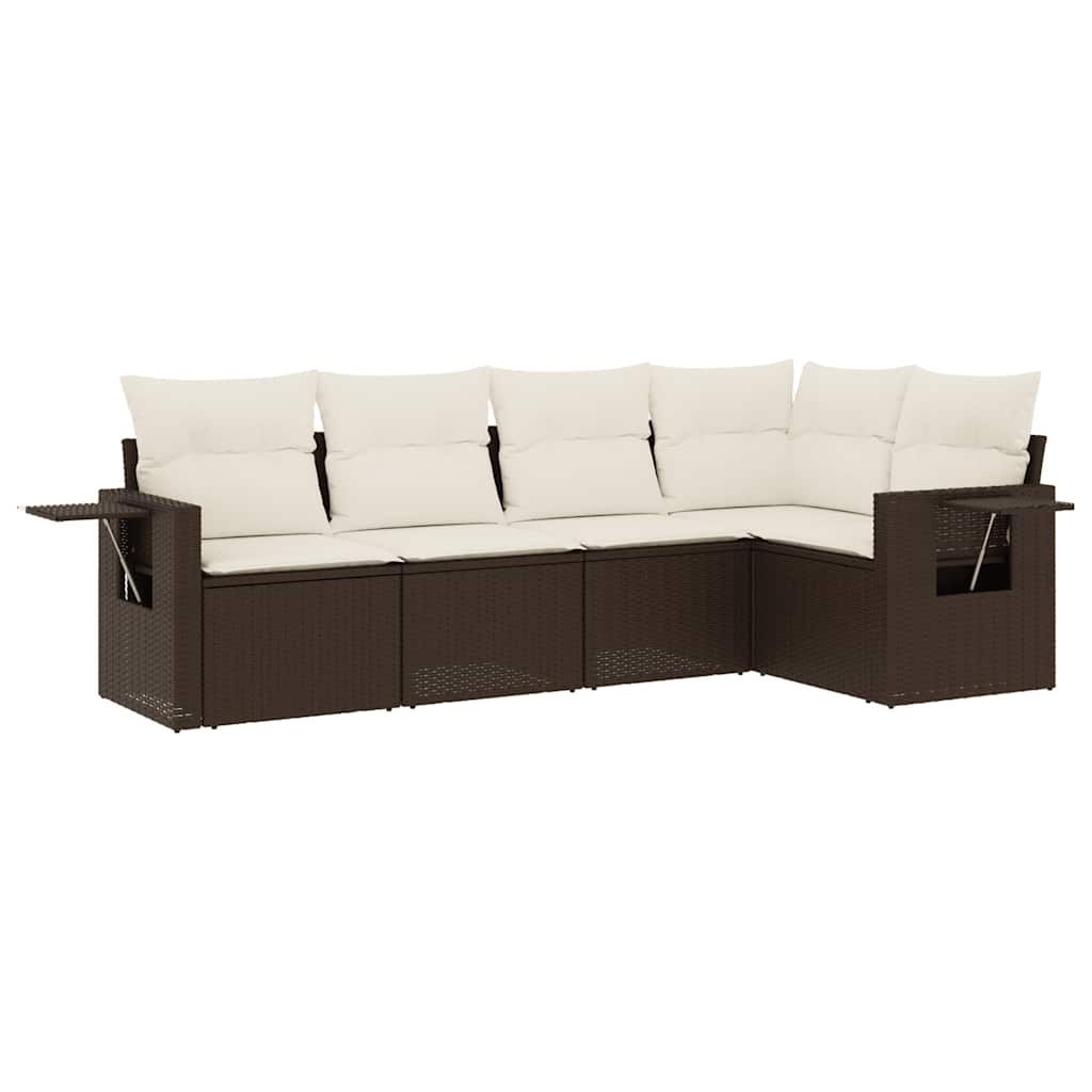 sofasæt til haven 5 dele med hynder polyrattan brun