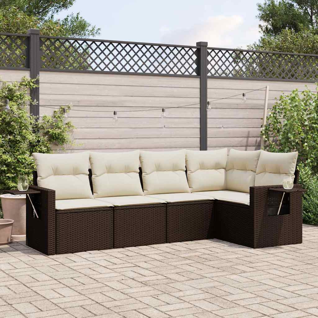 sofasæt til haven 5 dele med hynder polyrattan brun