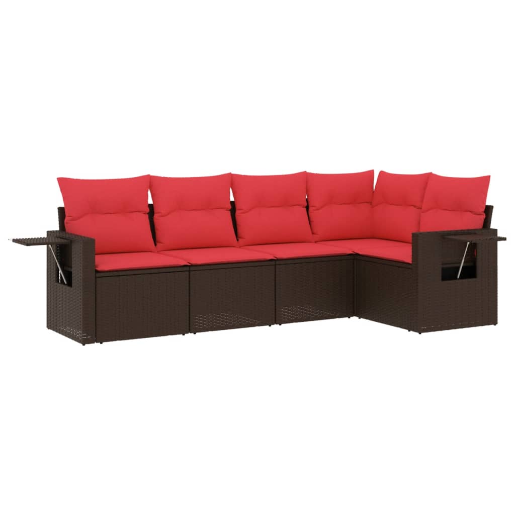 havesofasæt med 5 dele og hynder brun polyrattan