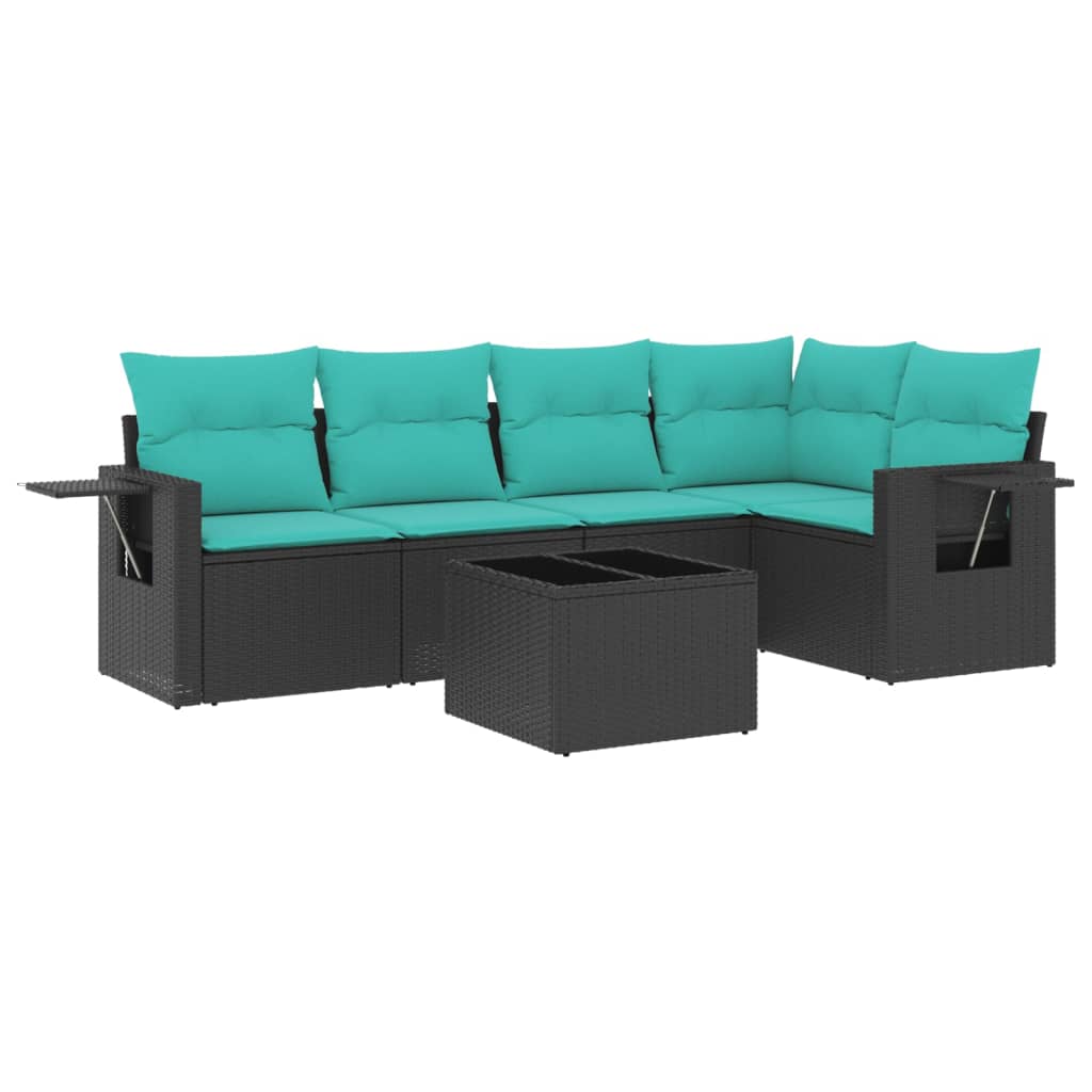 havesofasæt med 6 hynder sort polyrattan