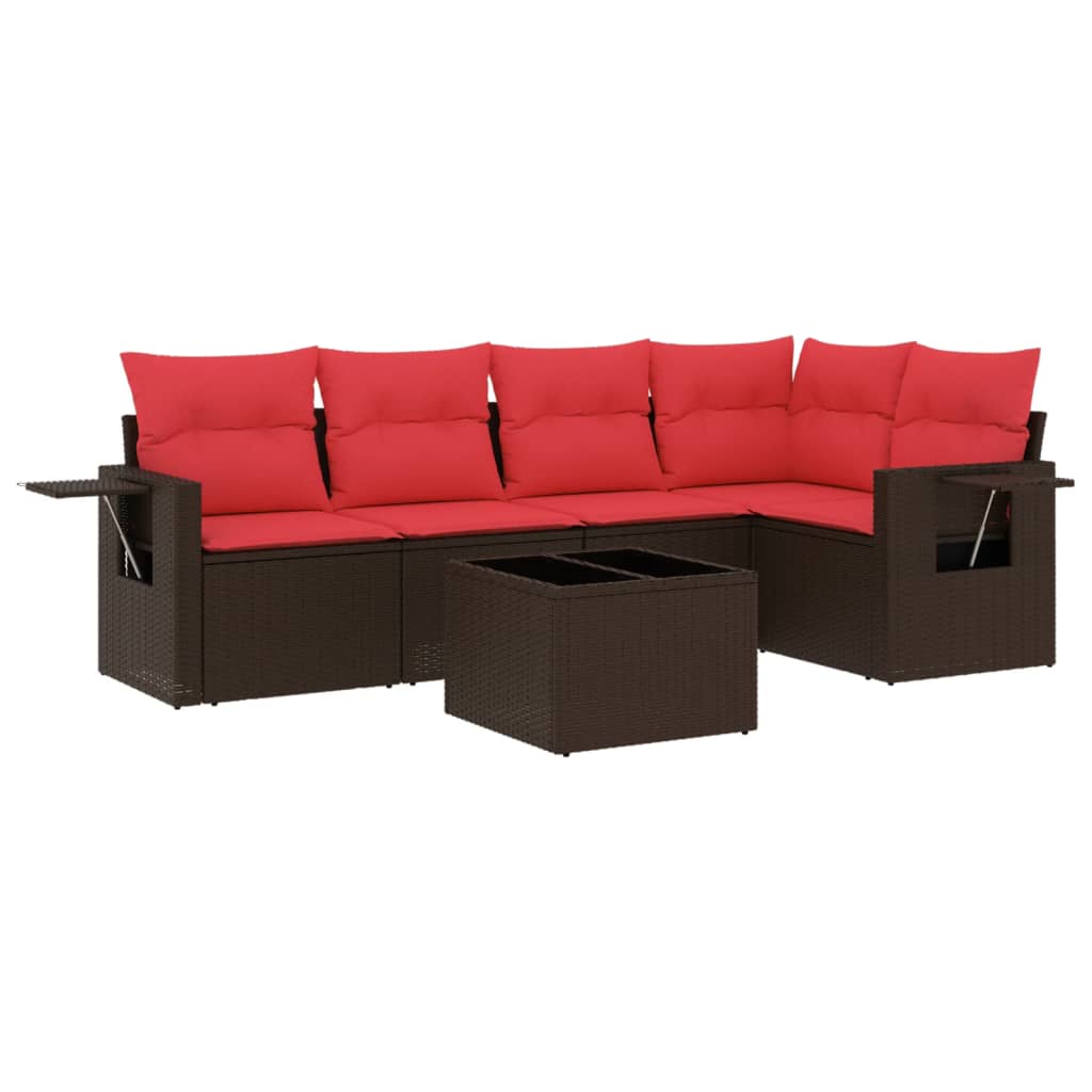 havesofasæt med 6 hynder brun polyrattan
