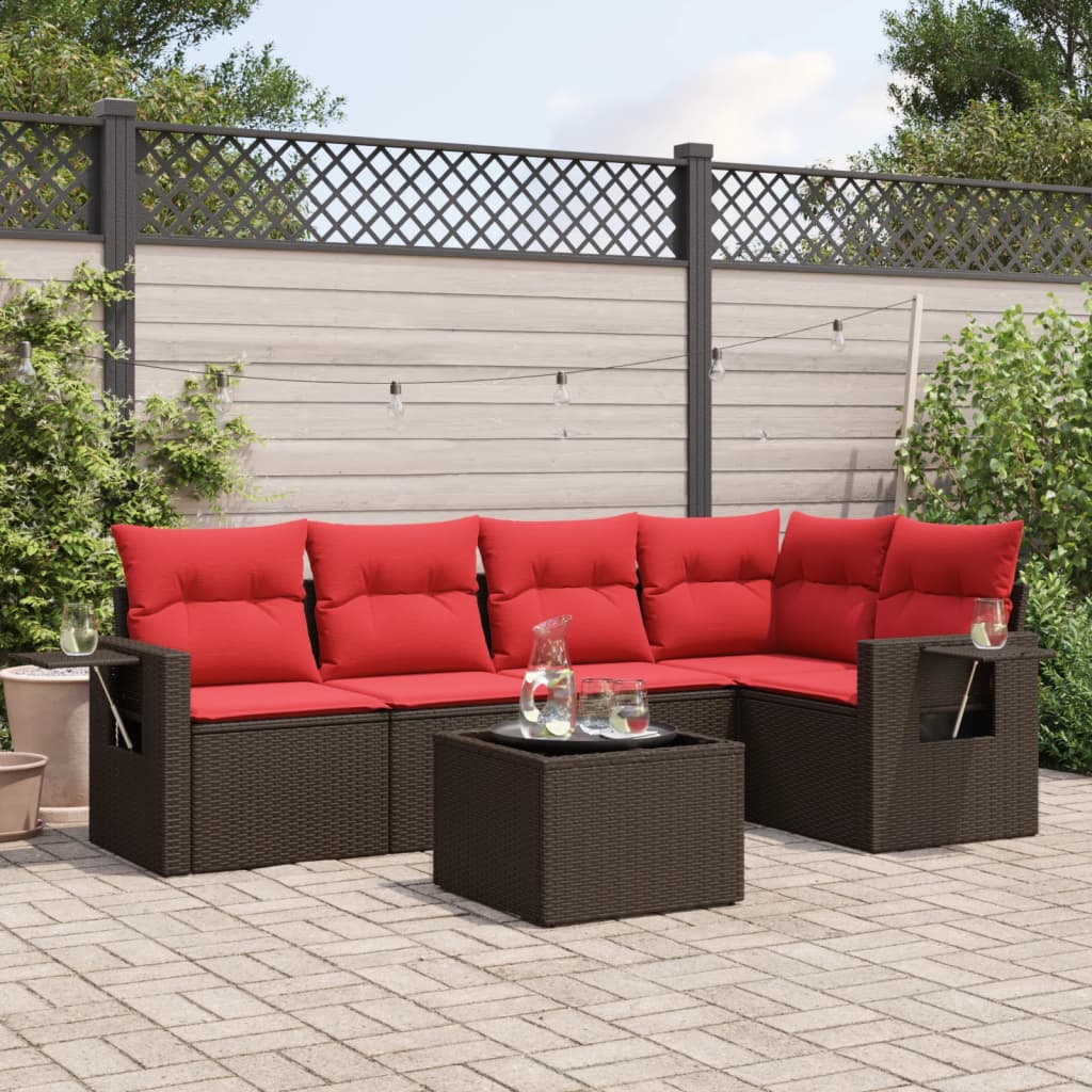 havesofasæt med 6 hynder brun polyrattan