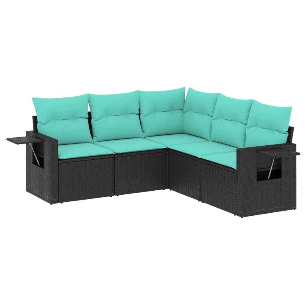 havesofasæt med 5 dele og hynder sort polyrattan