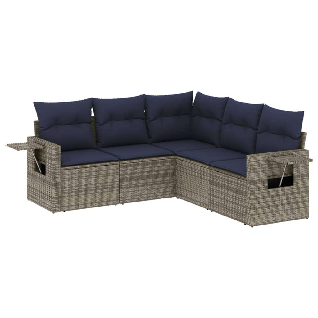 havesofasæt med 5 dele og hynder grå polyrattan