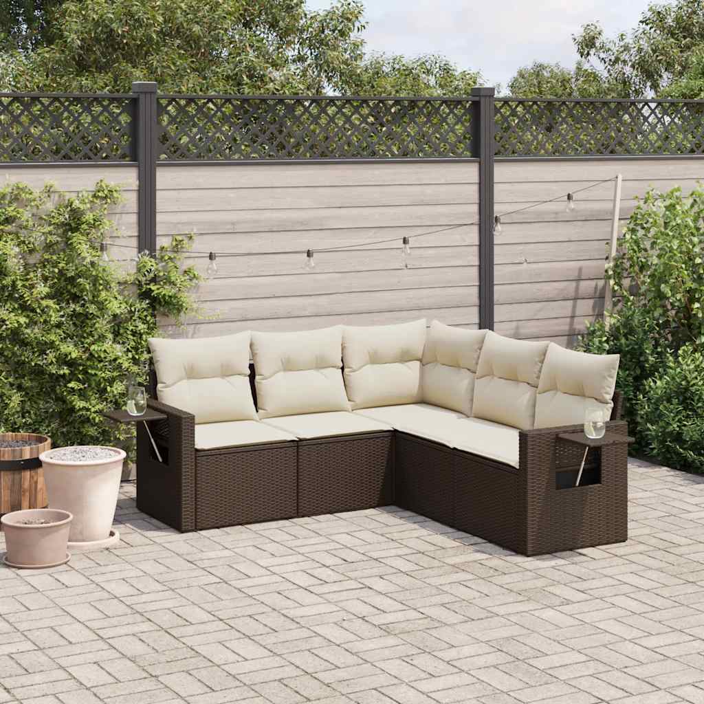 sofasæt til haven 5 dele med hynder polyrattan brun