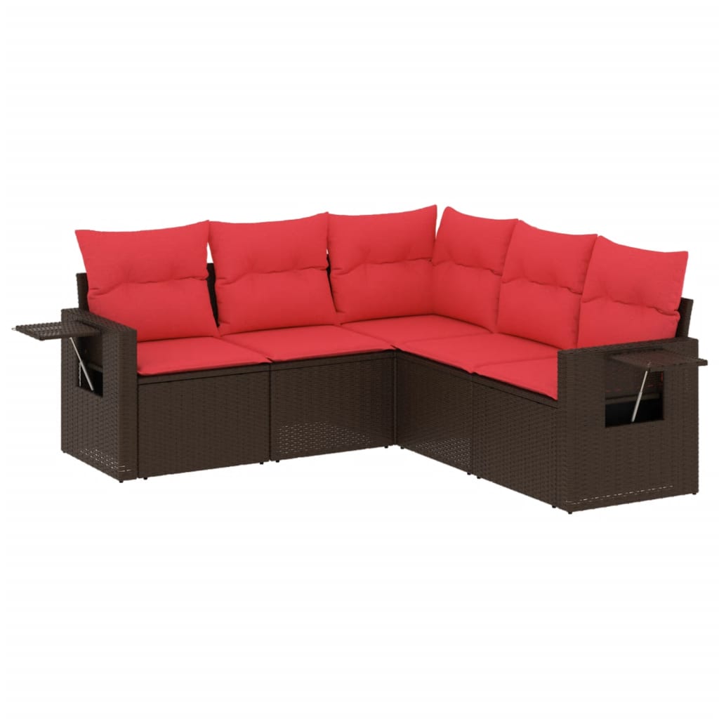 havesofasæt med 5 dele og hynder brun polyrattan