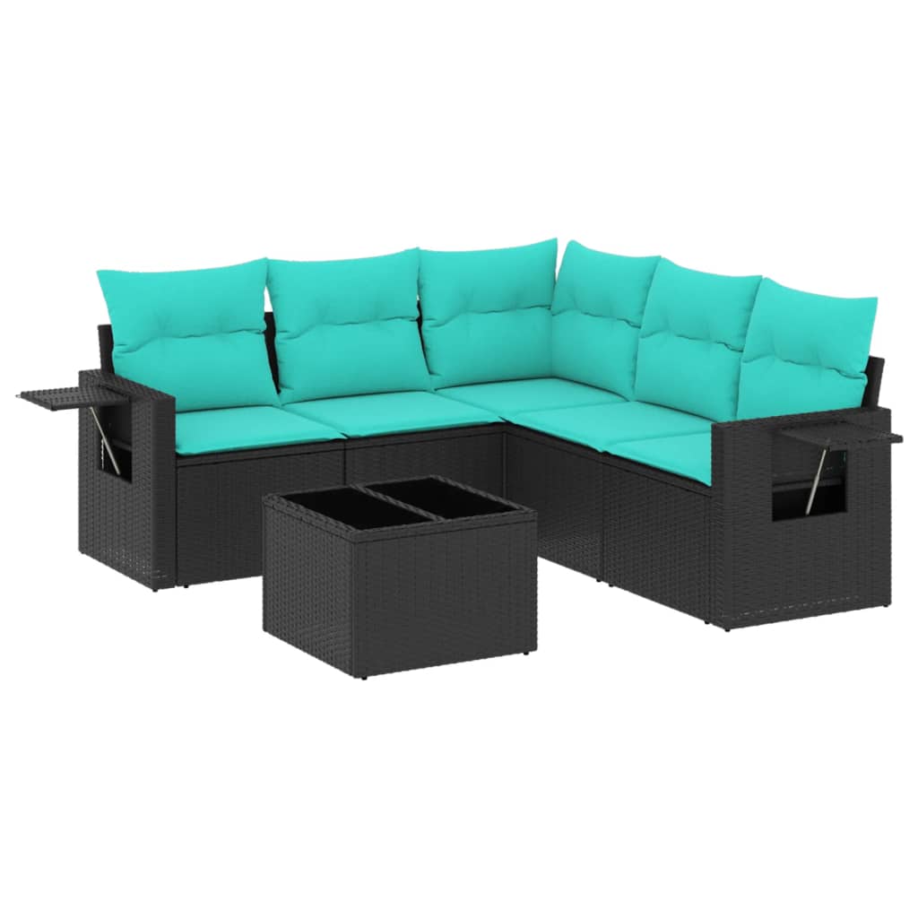 havesofasæt med 6 hynder sort polyrattan