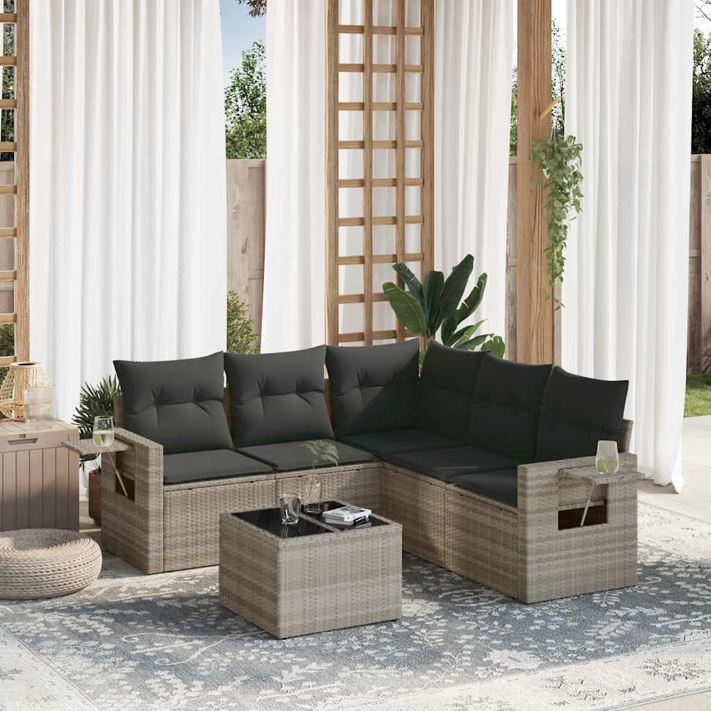 sofasæt til haven 6 dele med hynder polyrattan lysegrå