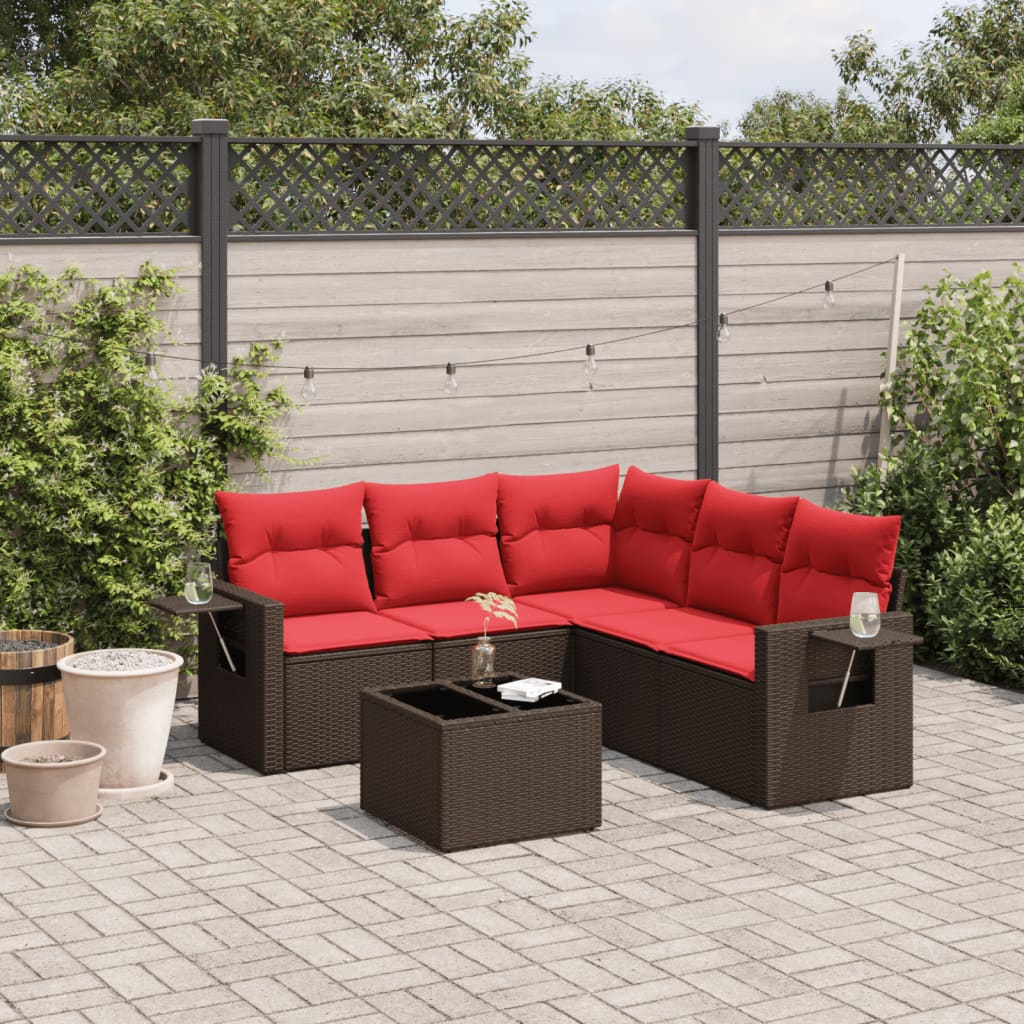 havesofasæt med 6 hynder brun polyrattan
