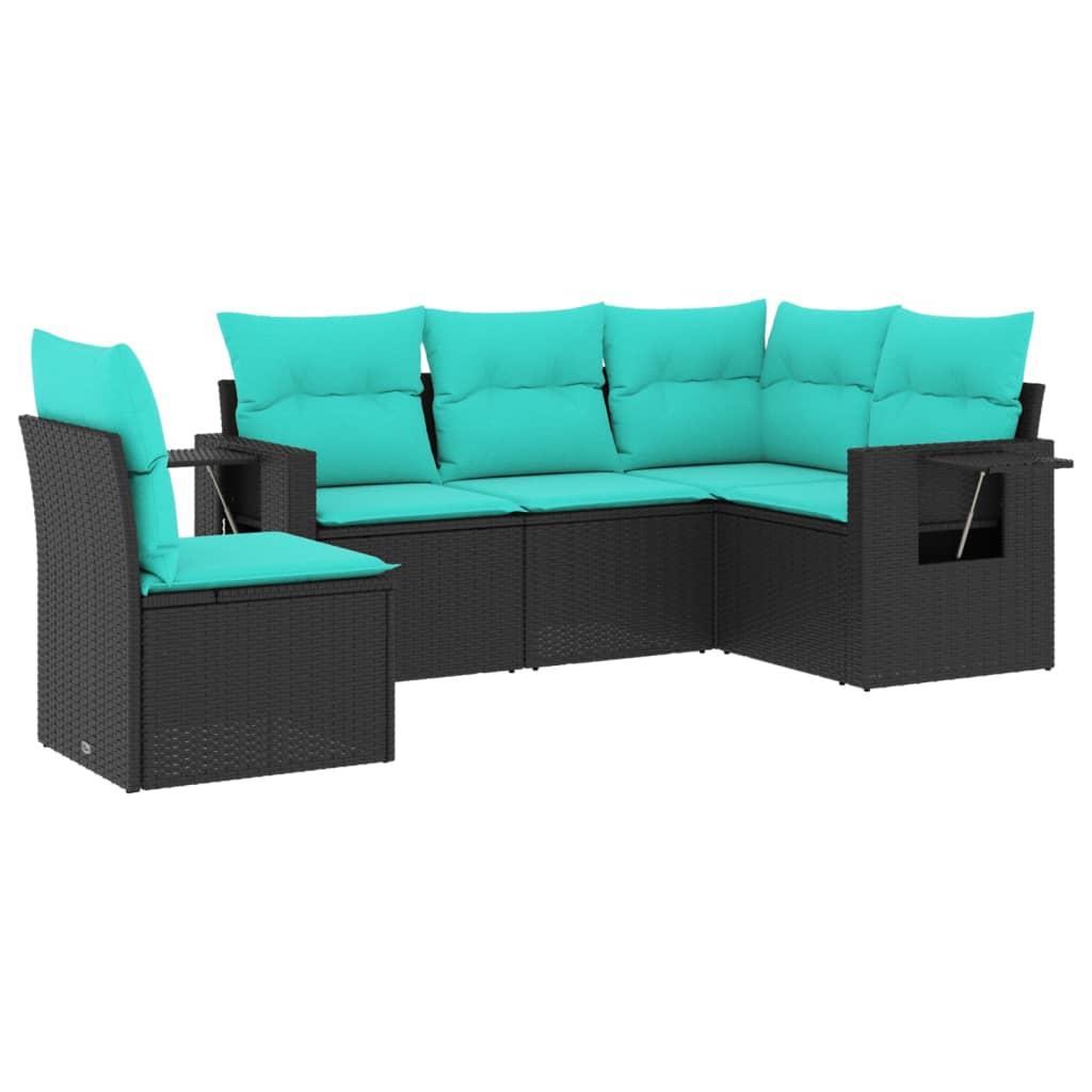 havesofasæt med 5 dele og hynder sort polyrattan