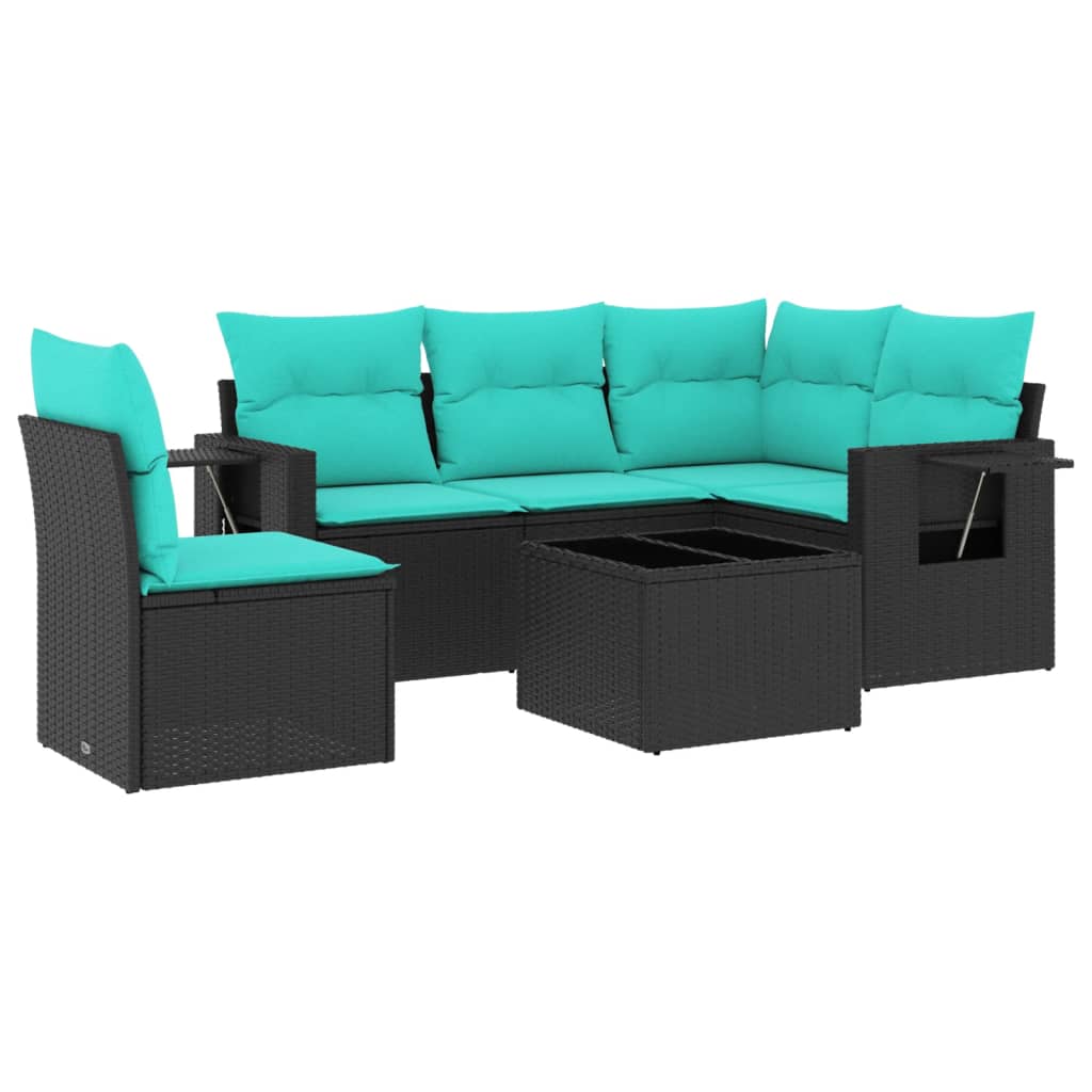 havesofasæt med 6 hynder sort polyrattan
