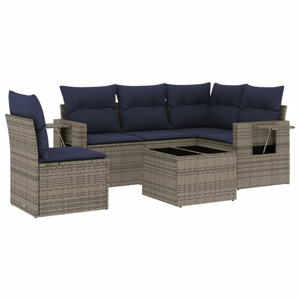 havesofasæt med 6 dele og hynder grå polyrattan