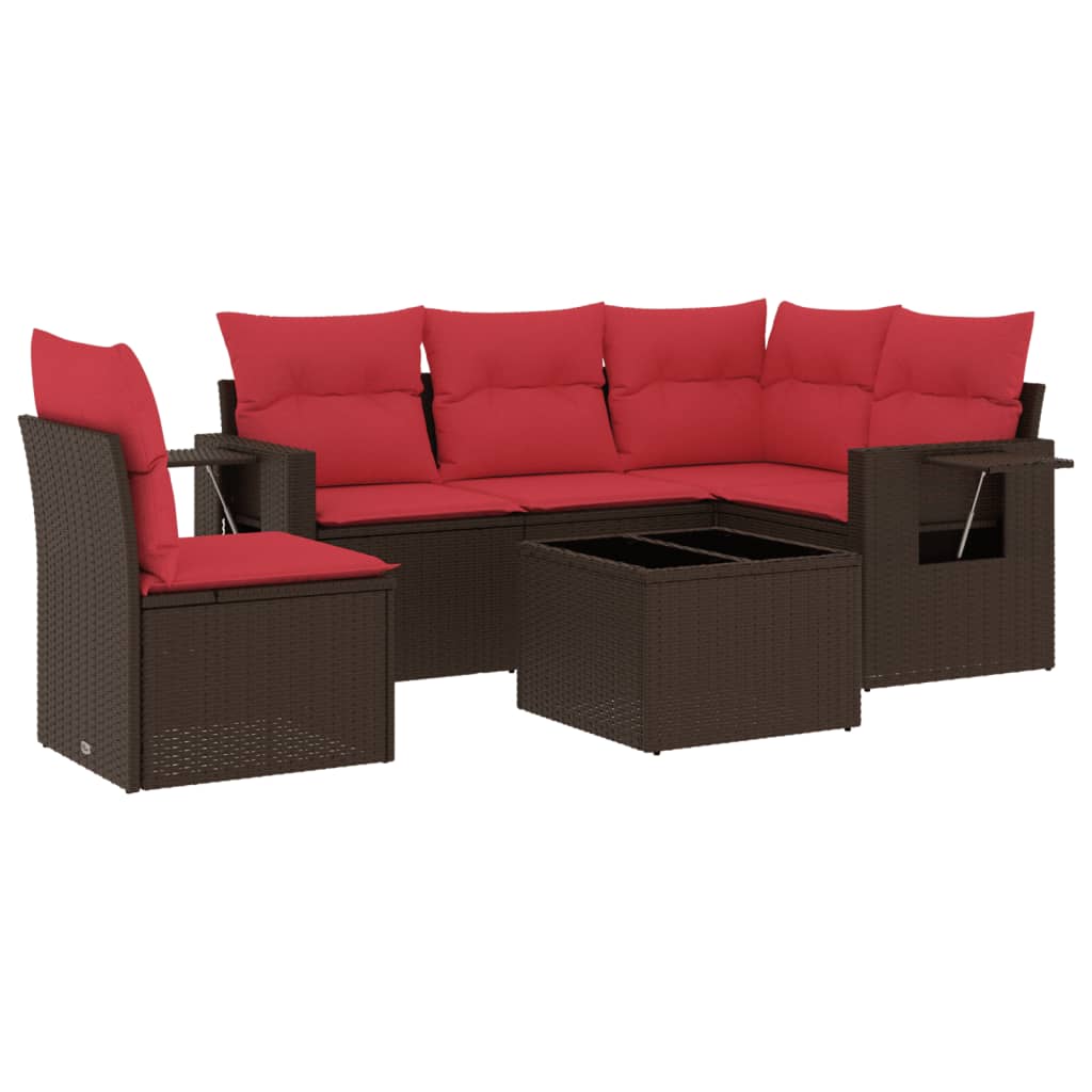 havesofasæt med 6 hynder brun polyrattan