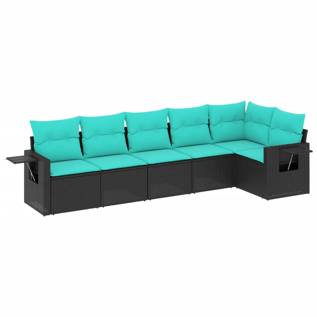 havesofasæt med 6 hynder sort polyrattan