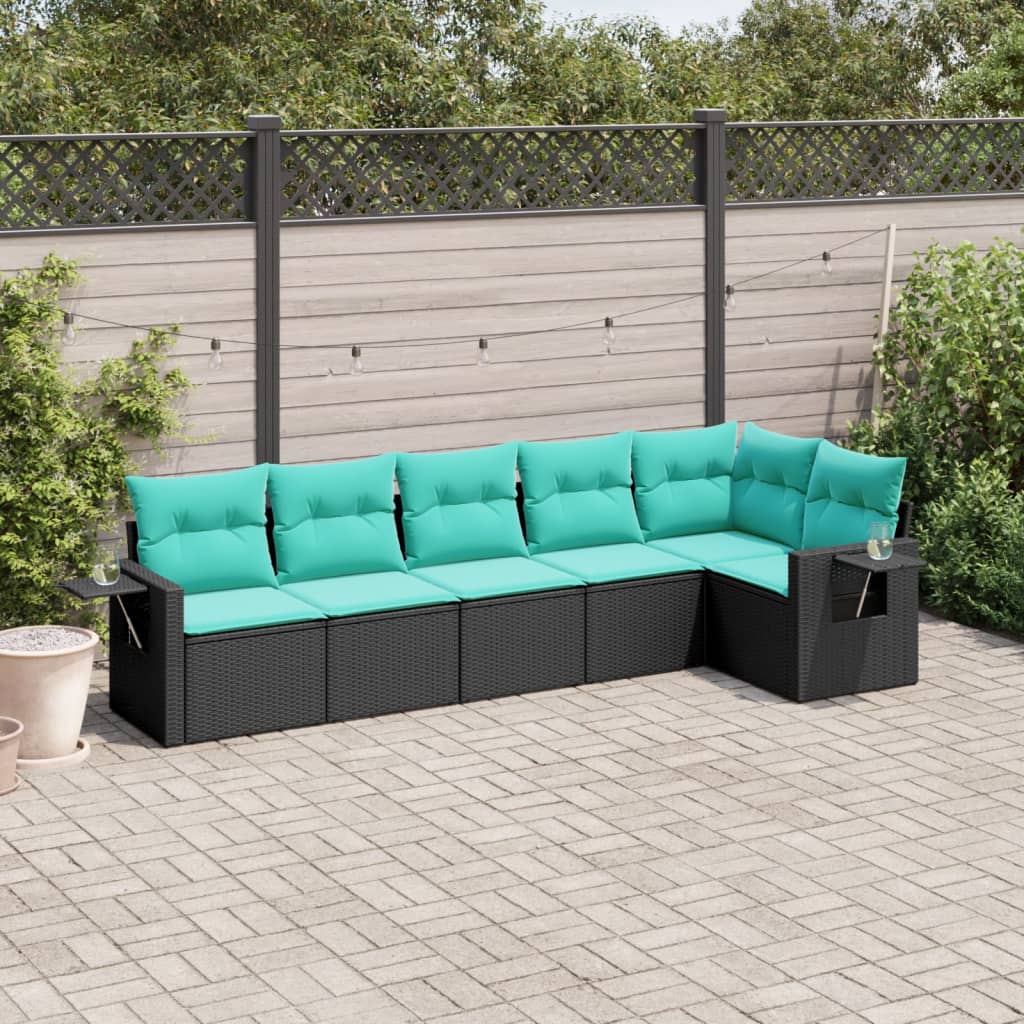 havesofasæt med 6 hynder sort polyrattan
