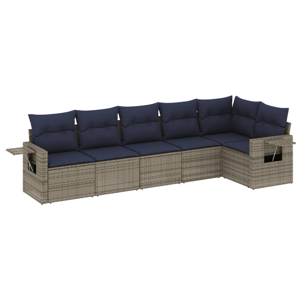 havesofasæt med 6 dele og hynder grå polyrattan