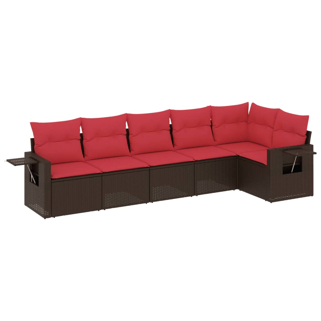 havesofasæt med 6 hynder brun polyrattan