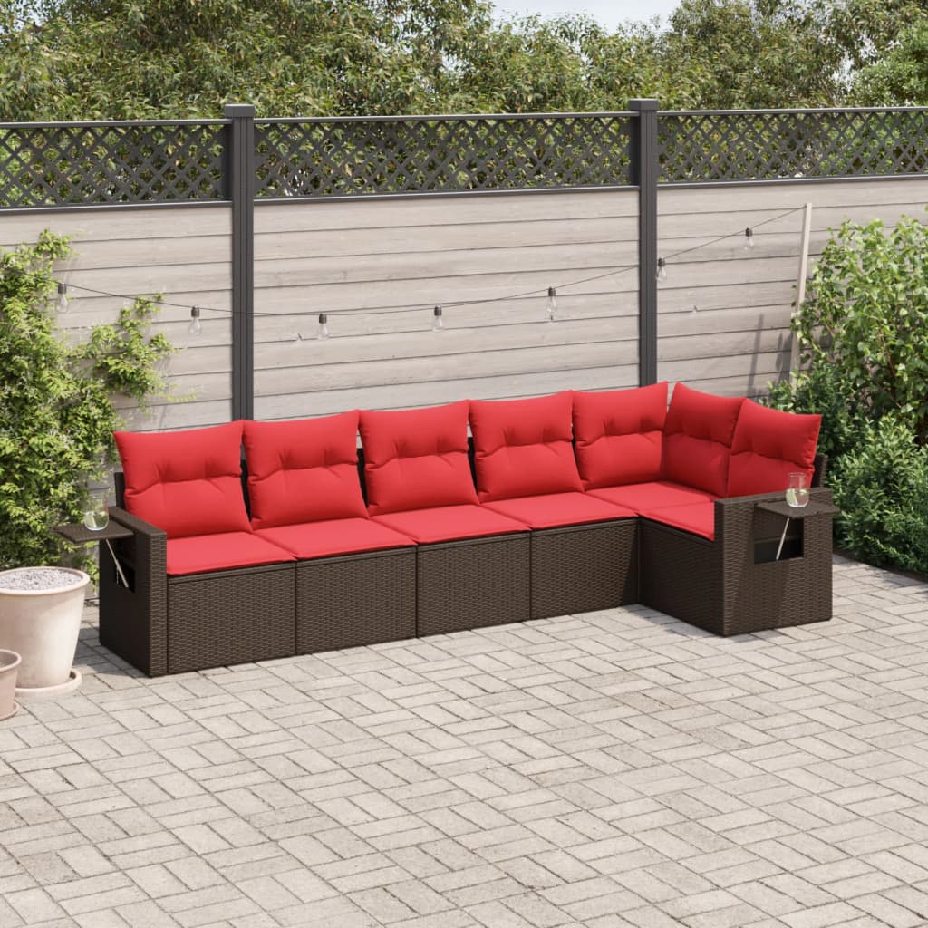 havesofasæt med 6 hynder brun polyrattan