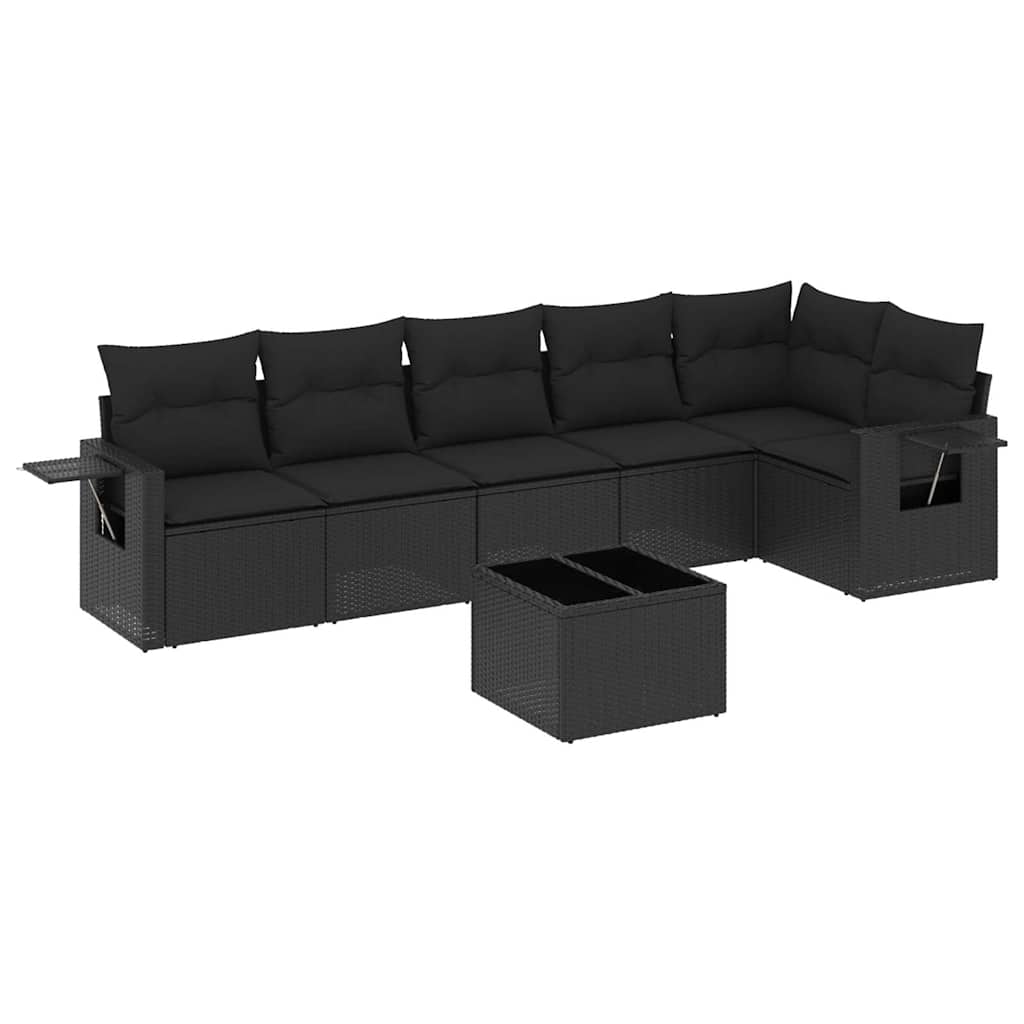 sofasæt til haven 7 dele med hynder polyrattan sort