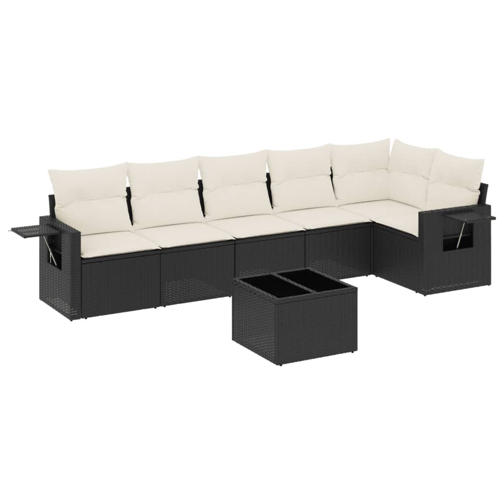 sofasæt til haven 7 dele med hynder polyrattan sort