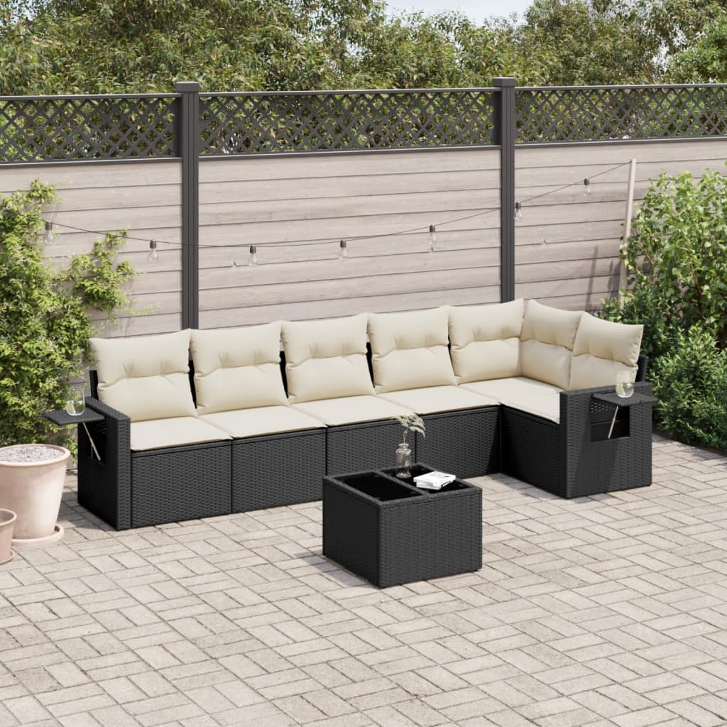 sofasæt til haven 7 dele med hynder polyrattan sort