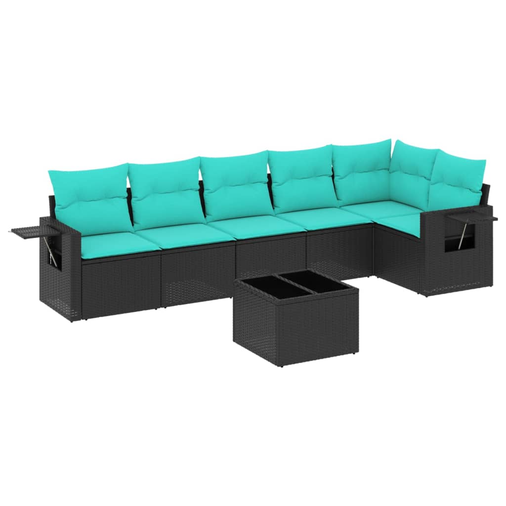 havesofasæt med 7 hynder sort polyrattan