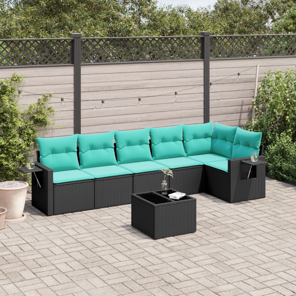 havesofasæt med 7 hynder sort polyrattan