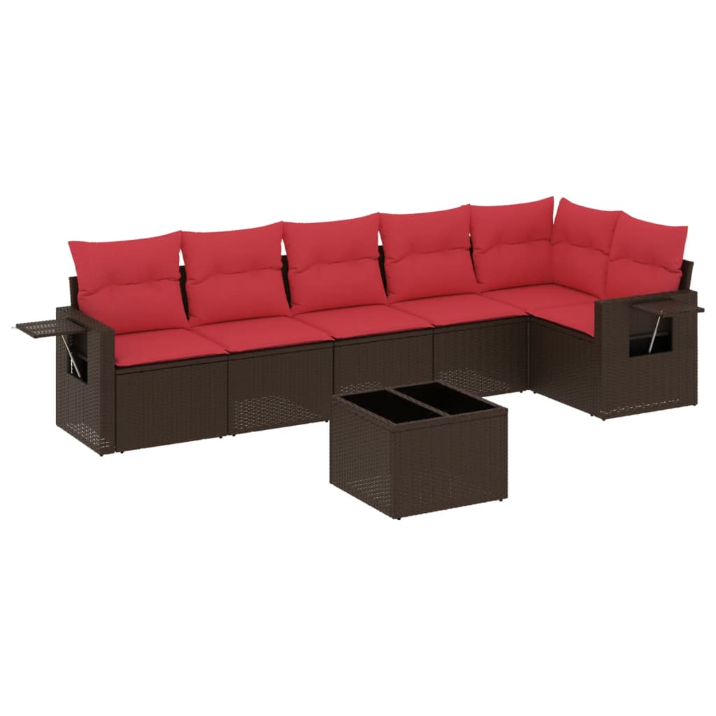 havesofasæt med 7 hynder brun polyrattan