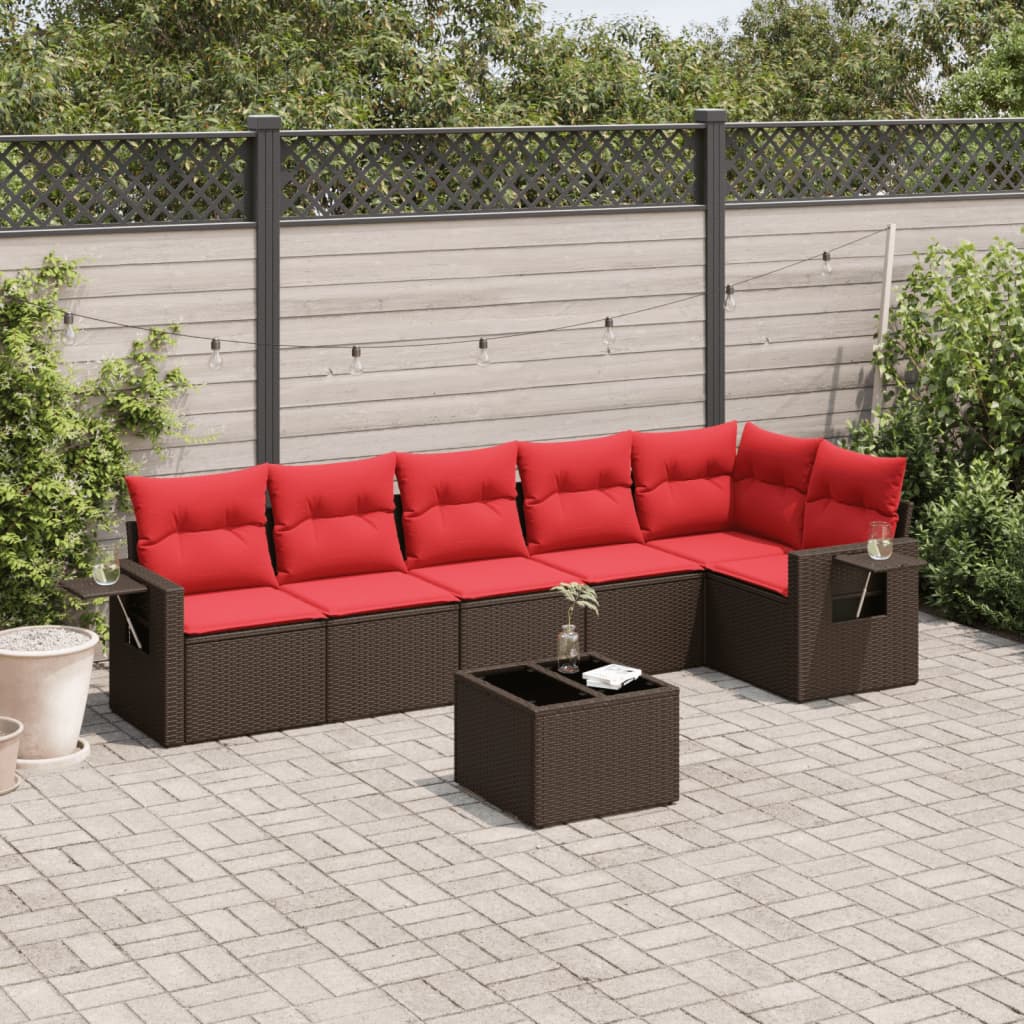 havesofasæt med 7 hynder brun polyrattan