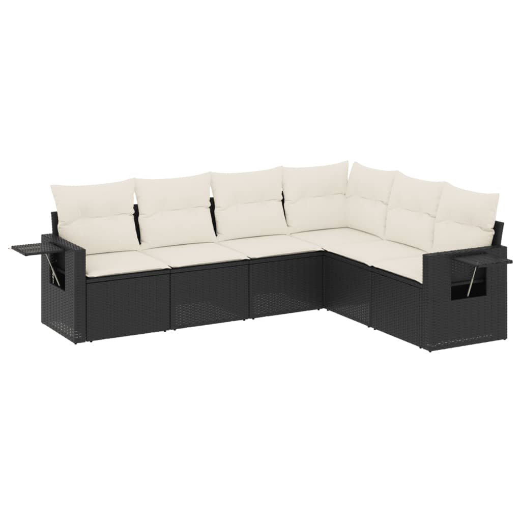 sofasæt til haven 6 dele med hynder polyrattan sort