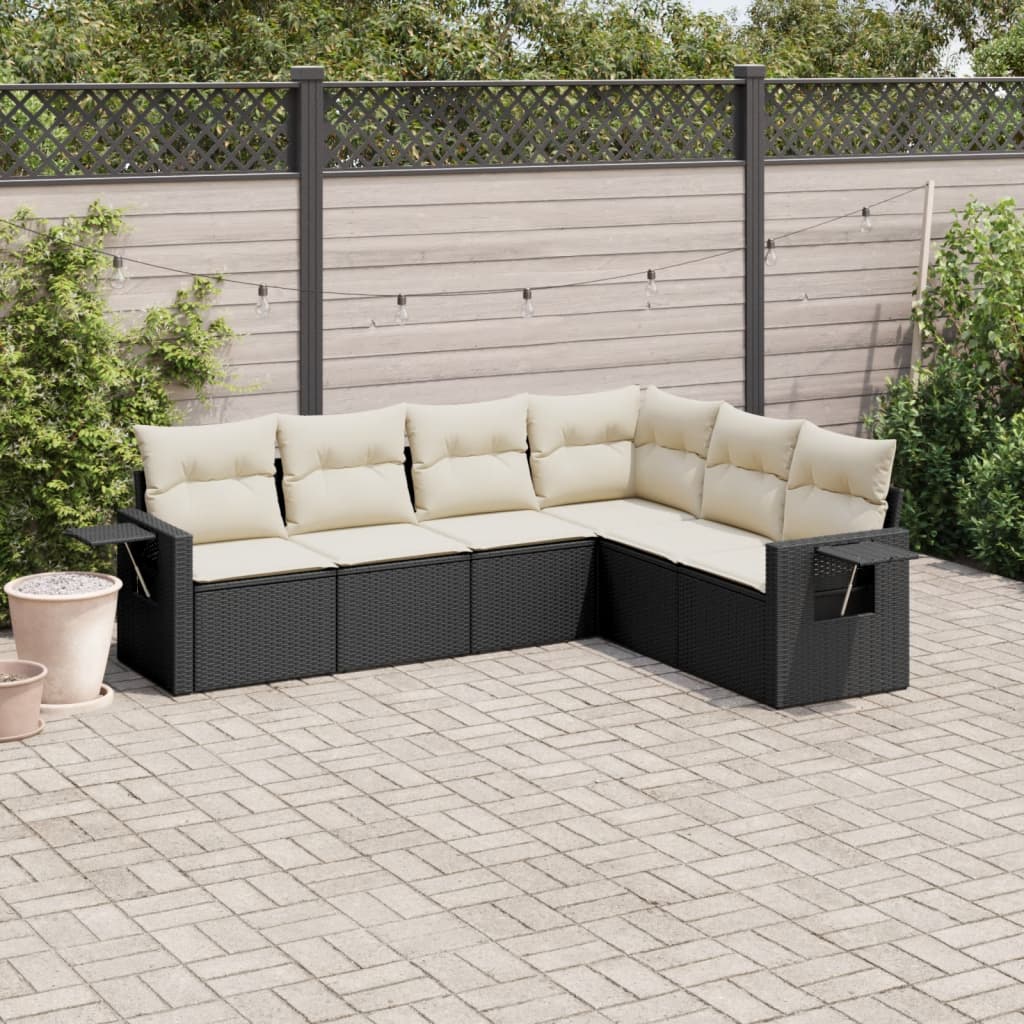 sofasæt til haven 6 dele med hynder polyrattan sort