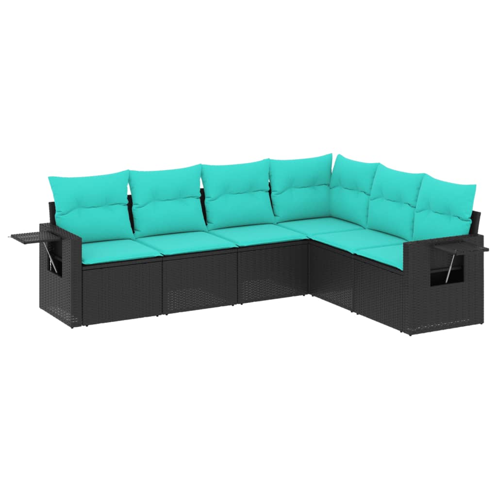 havesofasæt med 6 hynder sort polyrattan