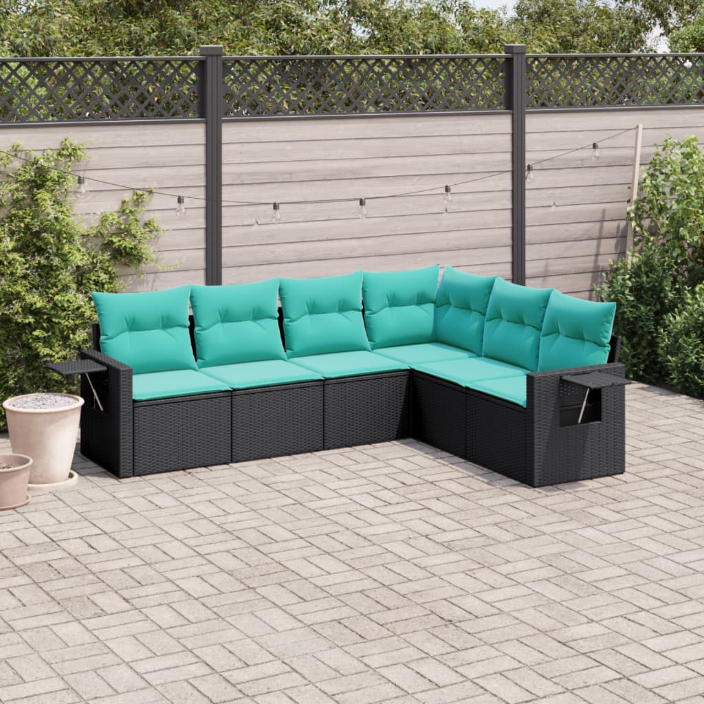 havesofasæt med 6 hynder sort polyrattan