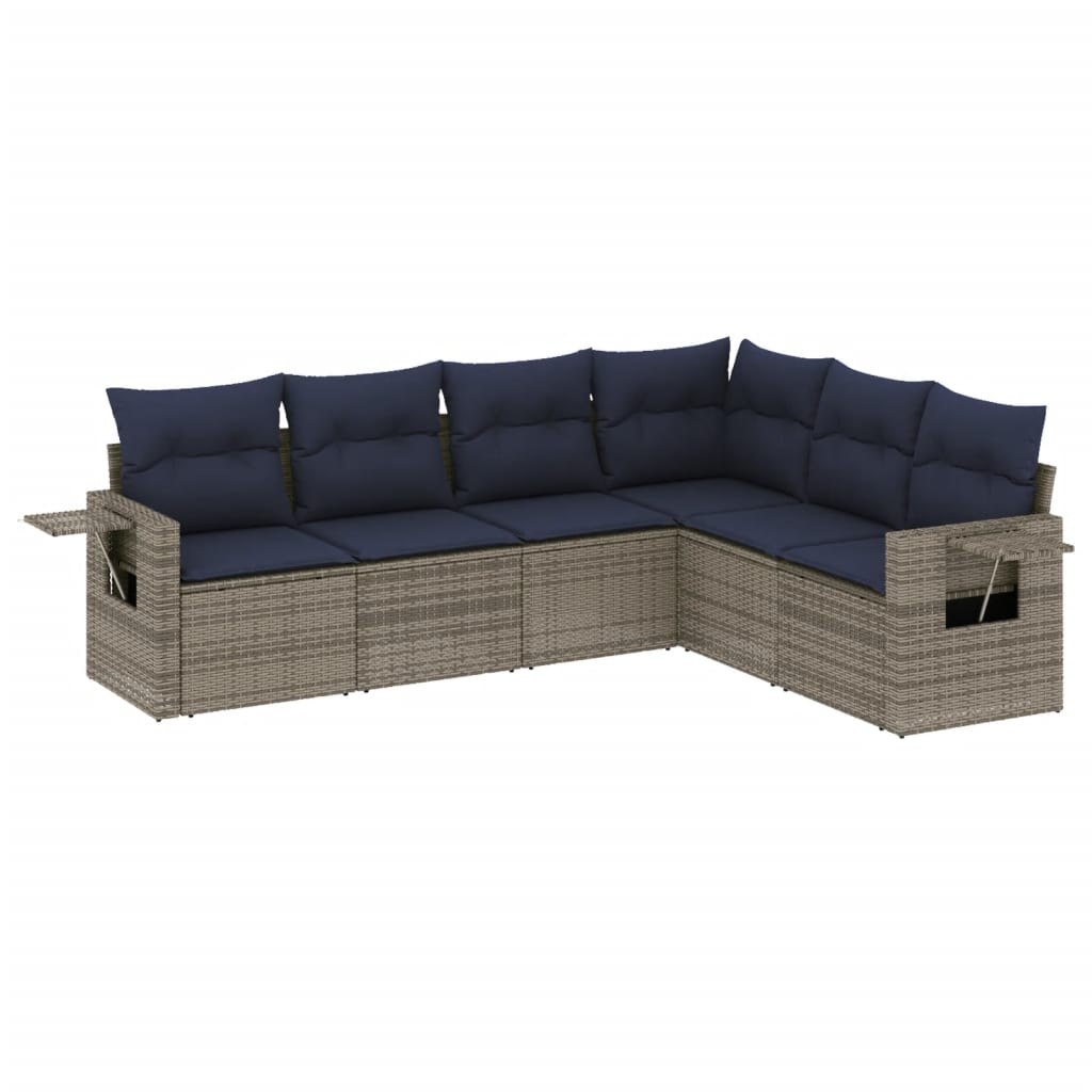 havesofasæt med 6 dele og hynder grå polyrattan