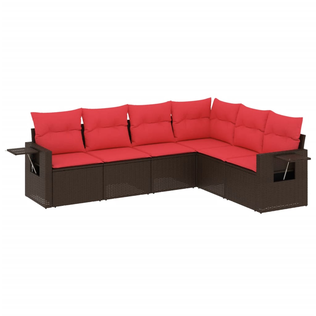 havesofasæt med 6 hynder brun polyrattan