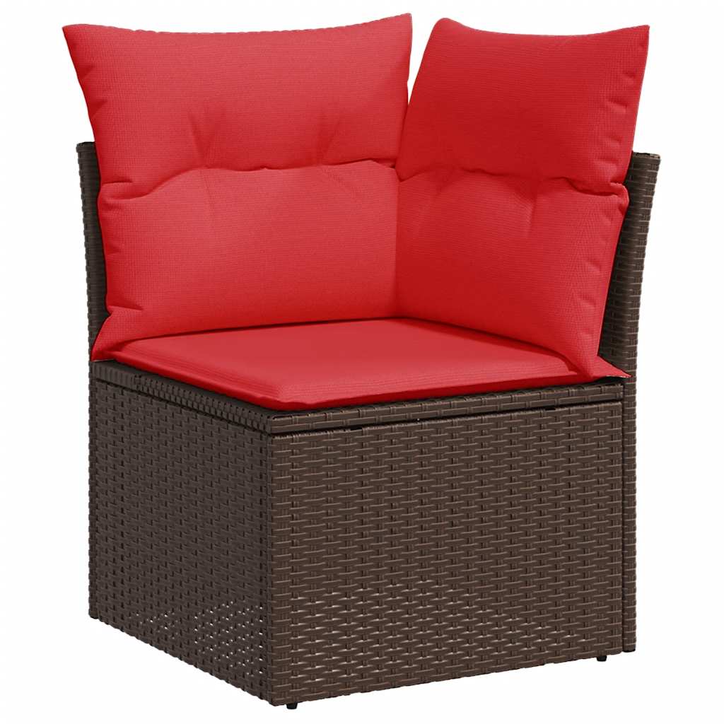 havesofasæt med 6 hynder brun polyrattan