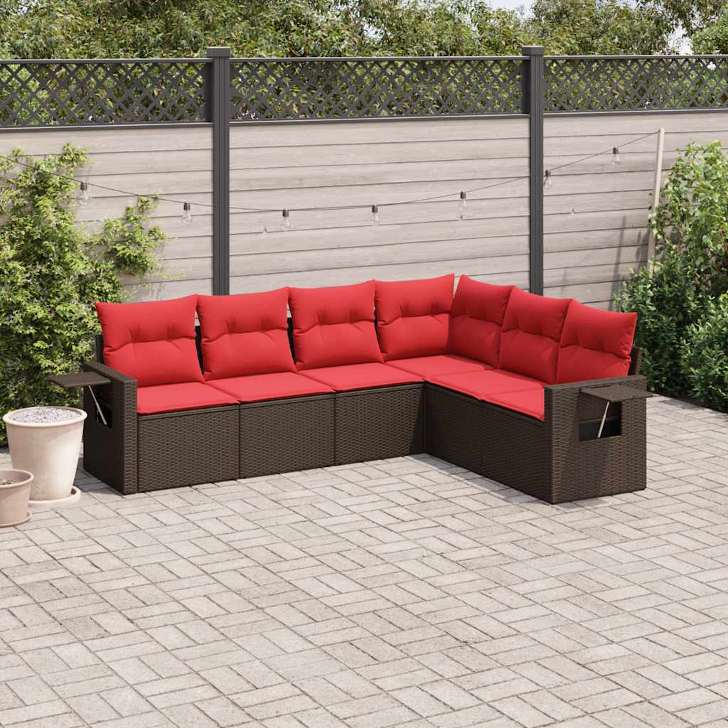 havesofasæt med 6 hynder brun polyrattan