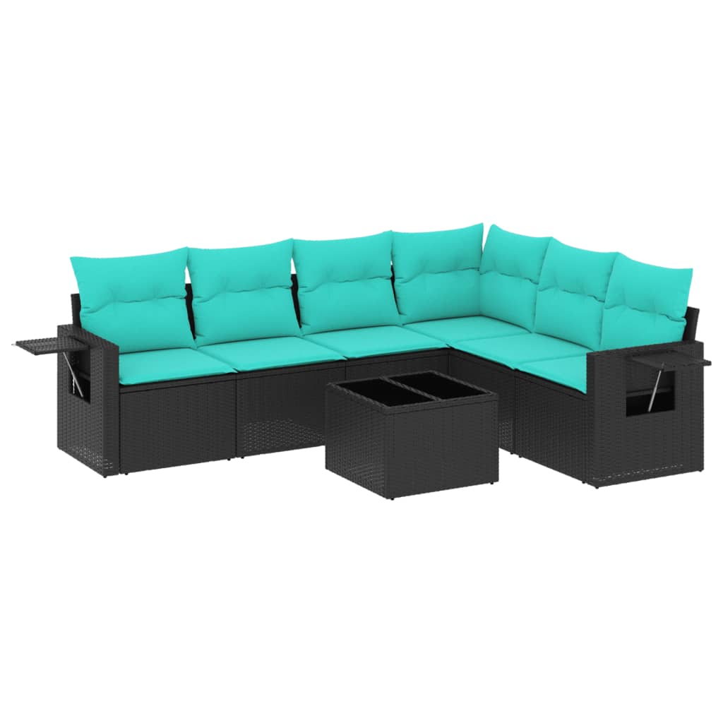 havesofasæt med 7 hynder sort polyrattan