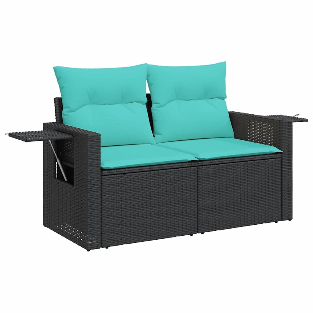 havesofasæt med 7 hynder sort polyrattan
